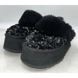 UGG Funkette Slipper Sandals Womens Size 5 Stellar Sequin Black Slide Platform